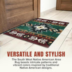 YHSF South West Native American Area Rug C318 - Easy Clean, Thick, Soft, Durable Native Tribal American Indian Inspired Rug for Bedroom/Living Room and More - Hunter Green, 2 Feet x 7 Feet