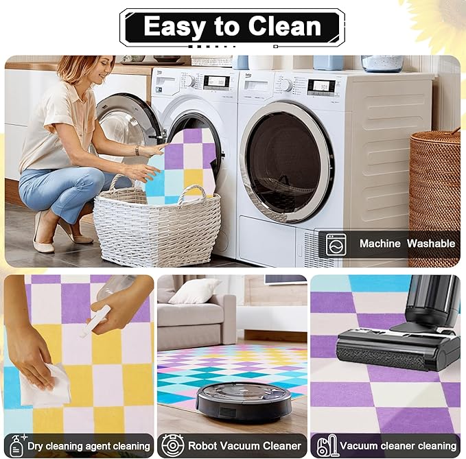 Multicolored Checkered Rug 5x7,5x7 Area Rugs for Living Room Bedroom,Indoor Non-Slip Large Colorful Checkered Rug for Kitchen Entryway Bathroom Office