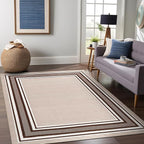 Beverly Rug Non Slip Area Rugs 5x7 Modern Bordered Non Skid Rubber Backing Soft Area Rug for Living Dining Room Easy to Clean Non Shedding Kitchen Bedroom Indoor Carpet 5 x 7 Beige-Brown