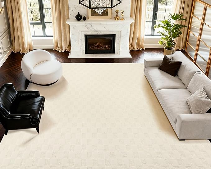 ANSSO Wool Rugs 8x10 for Living Room,80% Merino Wool and 20% Cotton Soft Tufted Area Rug with Cotton Non-Slip Backing,Large Area Rug for Bedroom Bedroom, Dining and Home Office (Cream)