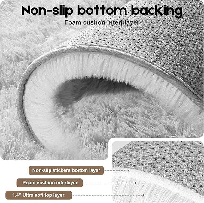 Tie-Dyed Grey 8x10 Area Rugs for Living Room Bedroom, Fluffy Large Rug Soft Shag Non-Slip Carpet for Kids Boys and Girls Room Dorm Home Decor (8ft x 10ft)