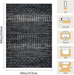 5x7 Machine Washable Area Rug for Living Room, Black Vintage Moroccan Rug Large Non-Slip Low Pile Soft Faux Wool Carpet, Kids and Pets Friendly for Bedroom Dining Room Farmhouse Home Decor Rug