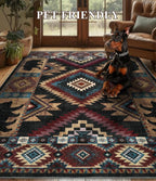 Hallway Runner Rug 2x6 Indoor Door Mat -Western Rug Bear Rustic Cabin Non-Slip Entryway Rug, Low Pile Tribal Print for Kitchen, Bedroom