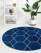Unique Loom Trellis Frieze Collection Area Rug - Geometric (3' Round, Navy Blue/ Ivory)