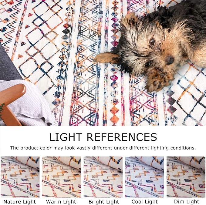 KUTA Moroccan Washable Hallway Runner Rug, 2x8 Non-Slip Vintage Multi-Color Boho Kitchen Rugs Ultra Soft Distressed Geometric Floor Carpet Runners for Bedroom Laundry Living Room