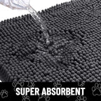 Smiry Dog Door Mat for Muddy Paws, Absorbent Dirt Trapper Non Slip Quick Dry Washable Chenille Mat for Mud Dogs, Entry Rug for Indoor and Outdoor (59x35 Inches, Dark Grey and White)