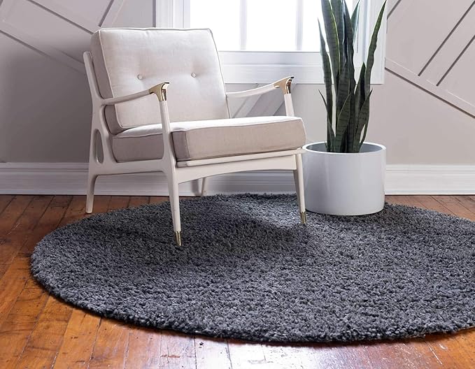 Unique Loom Davos Shag Collection Area Rug - Solid (4' 1" Round, Peppercorn)
