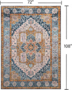 YJ.GWL Area Rugs for Living Room 6x9 Machine Washable Rugs, Non Slip Floral Vintage Rug Indoor Carpet, Stain Resistant Large Rug for Bedroom Dining Room, Brown Blue