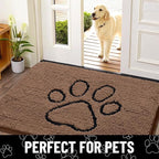 Smiry Dog Door Mat for Muddy Paws, Absorbent Dirt Trapper Non Slip Quick Dry Washable Chenille Mat for Mud Dogs, Entry Rug for Indoor and Outdoor (48x30 Inches, Coffee and Black)