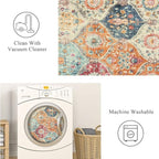 Lahome Moroccan Trellis Washable Small Area Rug, 3x5 Area Rug for Bedroom Living Room, Non-Slip Oriental Accent Throw Carpet for Kitchen Office Entryway Bathroom Office, Cream/Multi