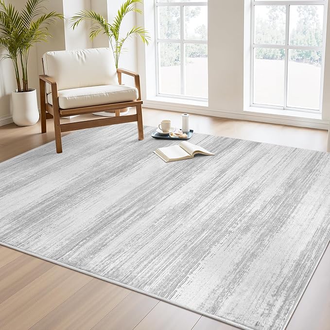 PADOOR Modern Abstract Area Rug - 3x5 Washable Rugs Non-Slip Small Carpet, Ultra Soft Low Pile Floor Rugs for Entrance Front Door Bedroom Bedside Laundry Room Grey