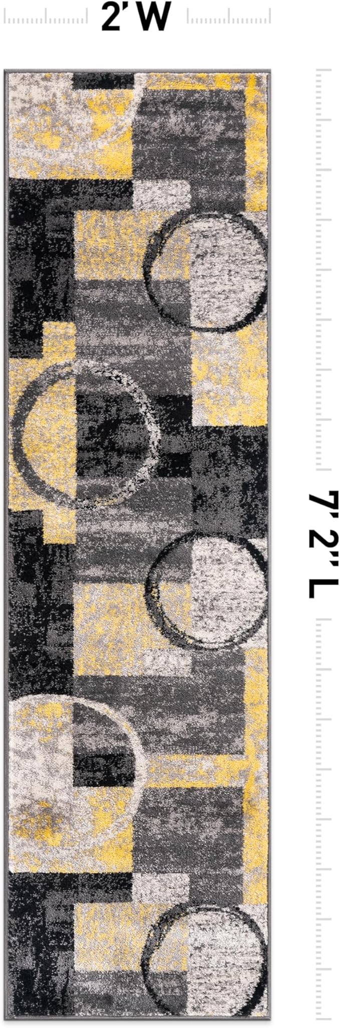 Rugshop Contemporary Circle Design Runner Rug, Non-Shedding Carpet for Hallway, Kitchen, or Entryway, Yellow, 2' x 7'2"