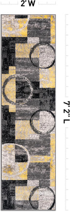 Rugshop Contemporary Circle Design Runner Rug, Non-Shedding Carpet for Hallway, Kitchen, or Entryway, Yellow, 2' x 7'2"