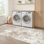Runner Rug Kitchen Washable Rugs: 3x8 Non-Slip Abstract Soft Modern Stain Resistant Indoor Floor Neutral Accent Throw Carpet for Hallway Bathroom Laundry Room Entryway Bedroom- Brown