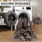 GLN Rugs Traditional Collection - Machine Washable Area Rug, Traditional Washable, Non Slip, Low Pile Chenille Rug, Living Room, Bedroom, Kitchen Rug (3' x 5' Black)