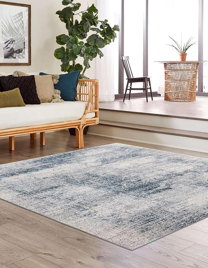 Unique Loom Finsbury Collection Area Rug - Sarah (7' 10" Square, Blue/ Ivory)