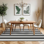 KOZYFLY Black and White Striped Outdoor Rug 5x7 Ft Area Rug Washable Indoor Outdoor Rug Cotton Outdoor Patio Rugs Farmhouse Rugs Living Room Carpet for Patio Dining Room Bedroom