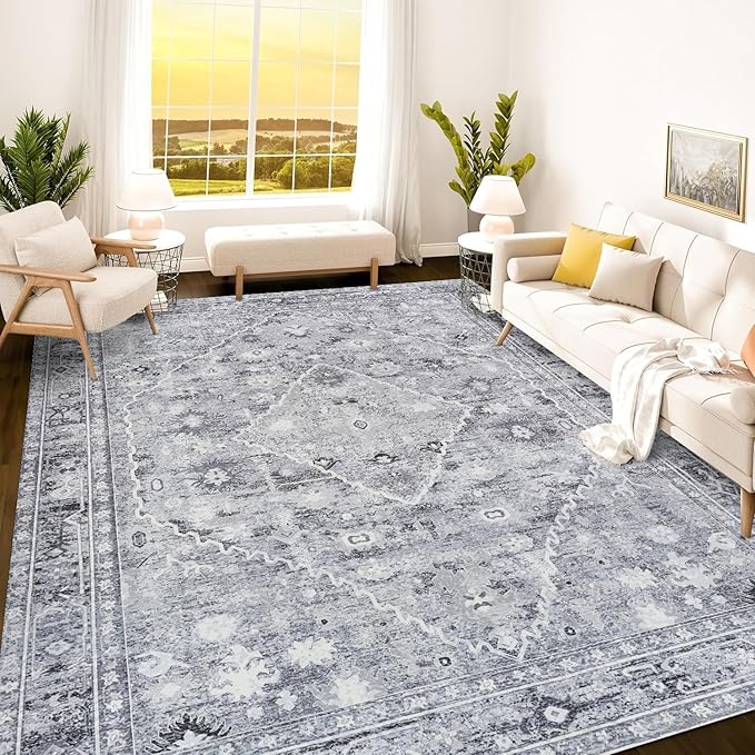 Istana 8x10 Area Rug - Grey 8x10 Rugs for Living Room - Foldable Rugs for Bedroom - Stain Resistant Washable Rug - Eco-Friendly Area Rugs - Easy to Clean Living Room Rug