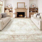 Vintage Living Room Area Rug - 8x10 Large Machine Washable Boho Moroccan Distressed Farmhouse Rugs for Bedroom - Soft Non-Slip Indoor Floor Accent Rugs for Office Dining Room (Beige, 8'x10')