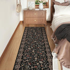 Rugcomf Vintage Paisley Kitchen Runner Rug 2'x6' - Machine Washable, Non-Slip Low Pile Floral Carpet for Laundry, Bedroom, Bathroom - Black