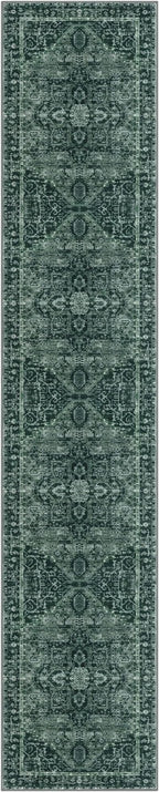 KOZYFLY Long Runners for Hallways 2x10 Ft Washable Kitchen Runner Rug Boho Style Entryway Rug Indoor Printed Faux Wool Stair Runner Carpet for Stairs Bedroom Kitchen Hall, Dark Green