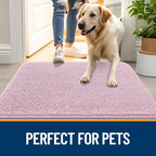 OLANLY Dog Door Mat for Muddy Paws 24x16, Absorbs Moisture and Dirt, Absorbent Non-Slip Washable Doormat, Quick Dry Chenille Mud Mat for Dogs, Entry Indoor Entryway Carpet for Inside Floor, Dusty Rose