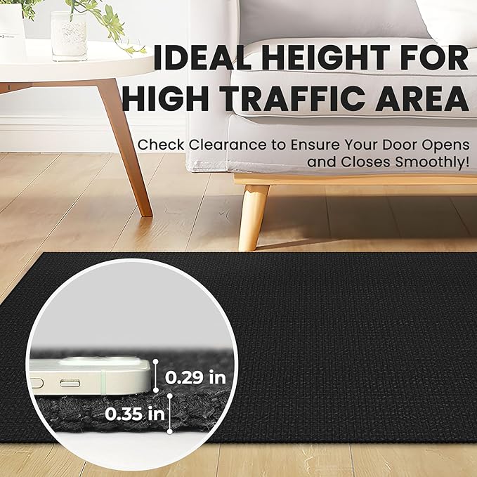 Braided Runner Rug 3x18 Ft Washable Runners for Hallways Non Slip Rubber Backed Kitchen Runners Cotton Long Entryway Runner Indoor, Woven Carpet for Hall Stair Entryway, Black/Grey