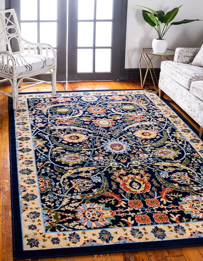 Unique Loom Espahan Collection Area Rug - Cape Cod (7' 10" x 10' Rectangle, Navy Blue/ Black)