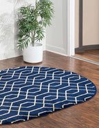 Unique Loom Glam Collection Area Rug - Trellis (4' x 6' Oval, Navy Blue Gold/ Gold)