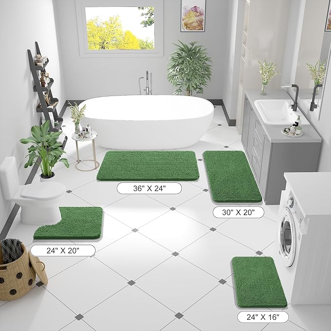 OLANLY Bathroom Rugs 44x24, Extra Soft Absorbent Chenille Bath Rugs, Rubber Backing Quick Dry, Machine Washable Bath Mats for Bathroom Floor, Tub and Shower, Home Decor Accessories, Olive Green