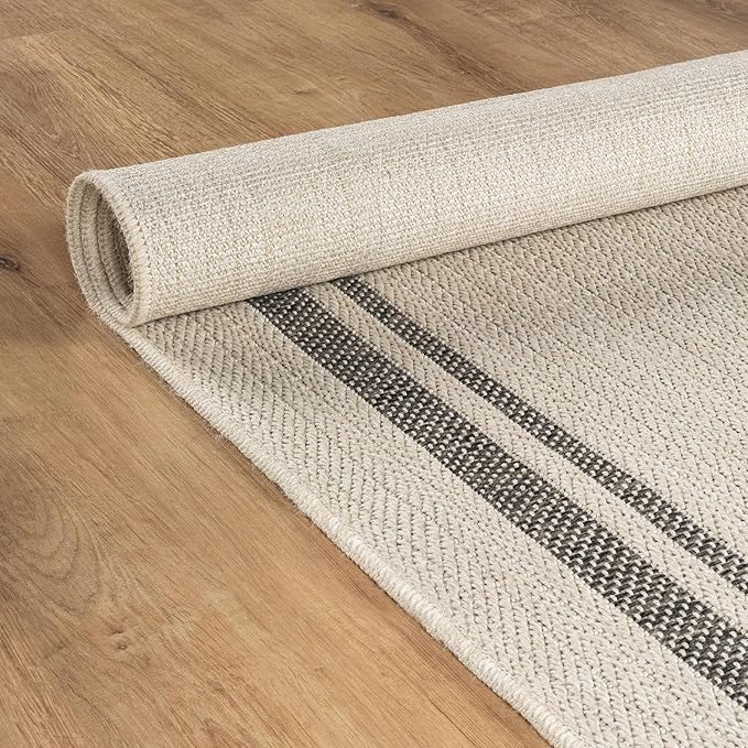 Beverly Rug Easy Jute Bordered Rug 4x6 Washable Durable Indoor Outdoor Area Rugs for Living Dining Room Patio Office Stain Resistant Non Shedding Casual Indoor Outside Carpet 4 x 6 Off-White