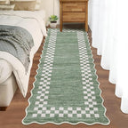 GarveeHome Hallway Runner Rug 2x6 Non Slip Scalloped Washable Rug for Kitchen Entry Stain Resistant Modern Border Throw Floor Carpet Long Runner Mat for Bathroom Living Room Bedside, Green
