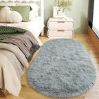 Soft Fluffy Area Rug for Bedroom, Fuzzy Shaggy Oval Throw Rugs for Bedside, Non-Slip Cozy Plush Shag Carpet for Kids Room Nursery Dorm Living Room, Grey, 2.6 x 5.3 Feet, 2 Packs