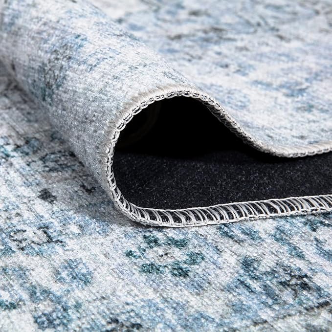 Bloom Rugs Caria Washable Non-Slip 6x9 Rug - Ivory/Blue/Gray Traditional Area Rug for Living Room, Bedroom, Dining Room, and Kitchen - Exact Size: 6' x 9'