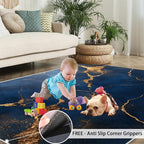 8x10 Abstract Marble Rugs for Living Room - Dark-Blue-Marble Large Area Rug, Luxury Stone Pattern Modern Boy Nursery Rug Soft Washable for Classroom Office Bedroom Kids Room