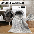 GLN Rugs Traditional Collection - Machine Washable Area Rug, Traditional Washable, Non Slip, Low Pile Chenille Rug, Living Room, Bedroom, Kitchen Rug (6' x 9' Cream/Gray)