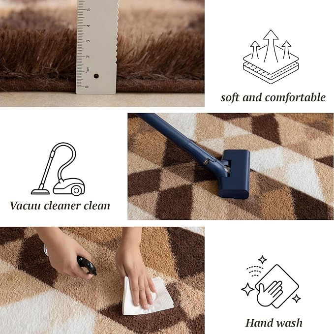 4x6 Area Rugs for Living Room Bedroom, Soft Fluffy Shaggy Bedside Rug, Indoor Floor Carpet for Kids Playroom, Dorms, Nursery Rooms, Home Decor (Coffee Ombre 4'x6')