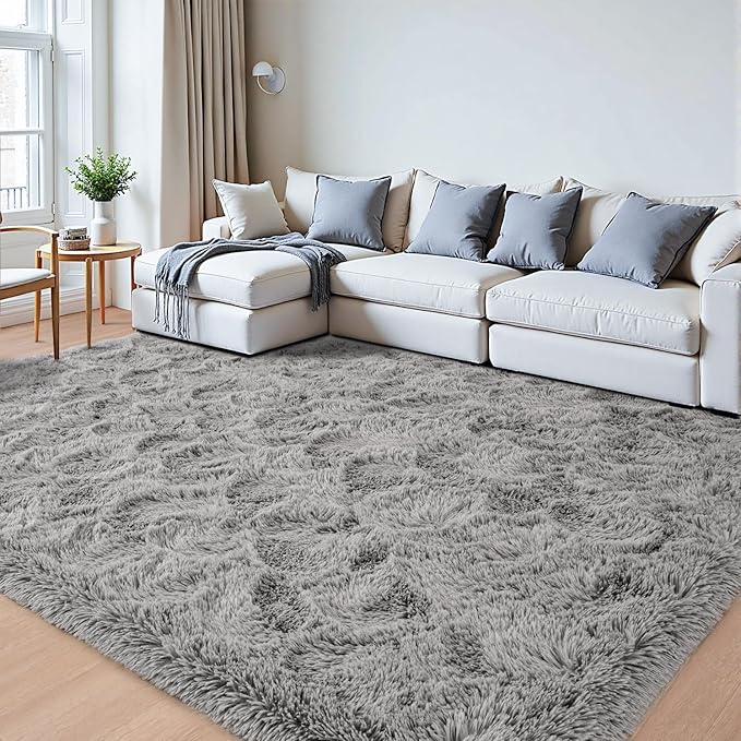 Beglad Fluffy Large Area Rugs 6x9 Feet, Modern Minimalist Style Shag Fuzzy Rugs, Non-Slip Indoor Carpet Soft Rugs for Kids Room, Bedroom & Living Room, Grey