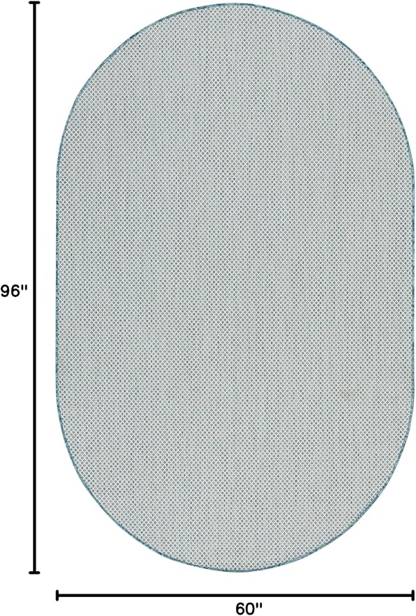 Nourison Home Courtyard Ivory Aqua 5' x 8' Oval Area Rug - Easy Clean, Non Shedding, Bed Room, Living Room, Dining Room, Kitchen (5' x 8' Oval)