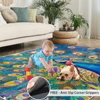 Peacock Rug Large - 5x6 Rug, Turquoise Teal Peafowl Washable Rugs for Living Room, Peafowl Decor Carpet, Modern Style Non-Slip Area Rugs for Bedroom, Aesthetics Carpet - Peafowl Home Decor & Gifts