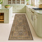 Gold Brown 2x6 Bathroom Runners Non Slip Washable, Low-Pile Runner Rugs for Kitchen, Entryway, Hallway, Laundry Room, Bedroom Bedside, Vintage Floral Stain Resistant Soft Carpet