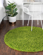 Unique Loom Solid Shag Collection Area Rug (5' 3" Round, Grass Green)