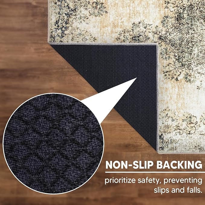 Keen Home Design 2x10 Rug - Machine Washable Runner Rug with Non-Slip Backing, Ideal for Hallway, Entryway, Kitchen, Laundry Room - Vintage, Easy Clean, Durable, Low Pile - (2'6" x 10')