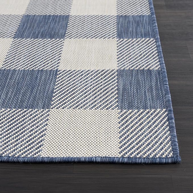 CAMILSON Outdoor Rug - Modern Area Rugs for Indoor and Outdoor Patios, Kitchen and Hallway mats - Easy Cleaning Non Shedding Washable Outside Carpet (6x9, Buffalo - Blue/White)