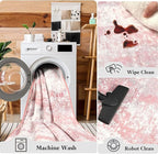 Washable Abstract Rug, 6x9 Modern Area Rugs with Non-Slip Rubber Backed for Living Room, Thin but Soft Contemporary Carpet Kitchen Bedroom Dining Room Decor, Pink