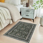 WITSHOCK Washable 2x3 Entryway Area Rug: Soft Non-Slip Backing Washable Rugs Vintage Flower Boho Accent Small Rugs for Bedroom, Kitchen, Bathroom, Nursery Entrance,Dark Green