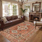 Tangsoo 8x10 Area Rug for Living Room, Washable Vintage Rug Indoor Boho Non Slip Large Area Rugs, Print Distressed Terracotta Carpet, Soft Low Pile Foldable Floor Rug for Bedroom Dining Room