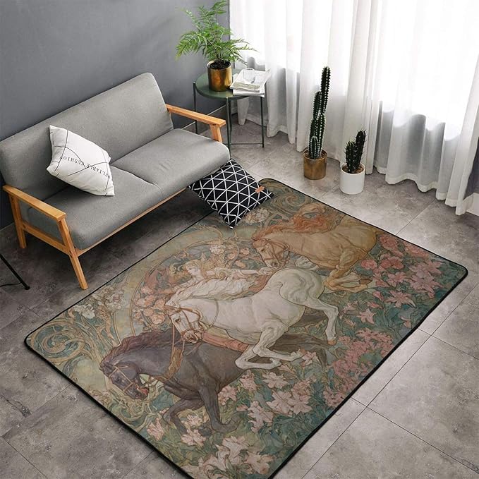 Horse Western Boho Ethnic Style Area Rug Washable Outdoor Rugs Anti-Slip Soft Carpet Entryway Indoor Door Mat for Bedroom,Living Room,Porch,Terrace and Entrance Decor 3'x 2'