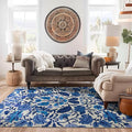 EVERGRACE Area Rugs for Living Room 8x10, Boho Floral Faux Wool Indoor Outdoor Rugs, Washable Rugs for Bedroom Dining Room Entryway Kitchen, Low Pile Floor Mat Carpet for Home Decor, Celtic Blue