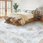 Area Rug 8x10 Living Room Rug, Machine Washable Vintage Distressed Medallion Rug Non-Slip Soft Low Pile Large Indoor Rugs for Bedroom Kitchen Dining Room Office(Taupe,8'x10')